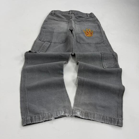 Vintage y2k faded grey embroidered baggy wide leg grunge jeans - Picture 2 of 6